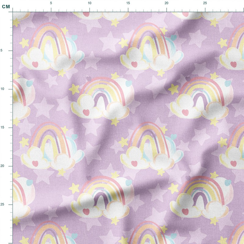 Tkanina wodoodporna Oxford Pastelowe tęcze na chmurkach z gwiazdkami – tkanina drukowana na metry