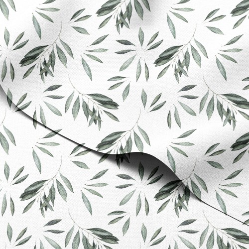 Tkanina wodoodporna Oxford Akwarelowe gałązki liści na białym tle – tkanina drukowana