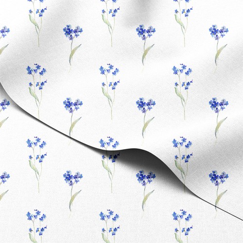 Tkanina wodoodporna Oxford Niezapominajki na gałązkach akwarela – tkanina drukowana
