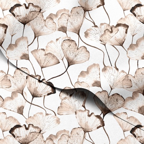Tkanina wodoodporna Oxford Akwarelowe liście miłorzębu w beżu – tkanina drukowana