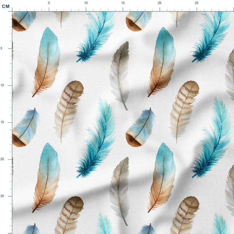 Tkanina wodoodporna Oxford Akwarelowe pióra w błękicie i brązie – tkanina drukowana na metry