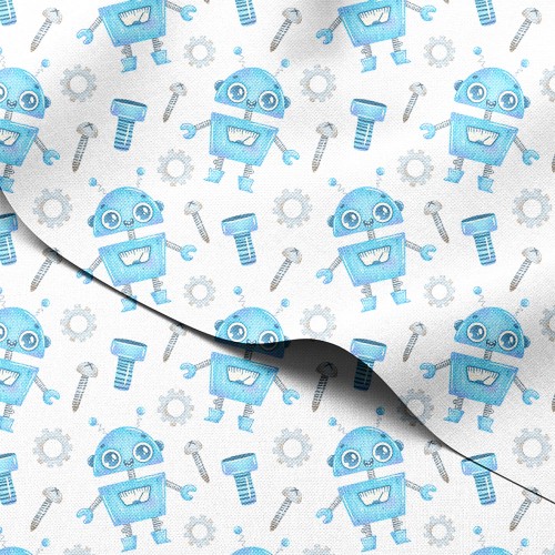 Tkanina wodoodporna Oxford Uśmiechnięte roboty wśród śrub i kół zębatych – tkanina drukowana