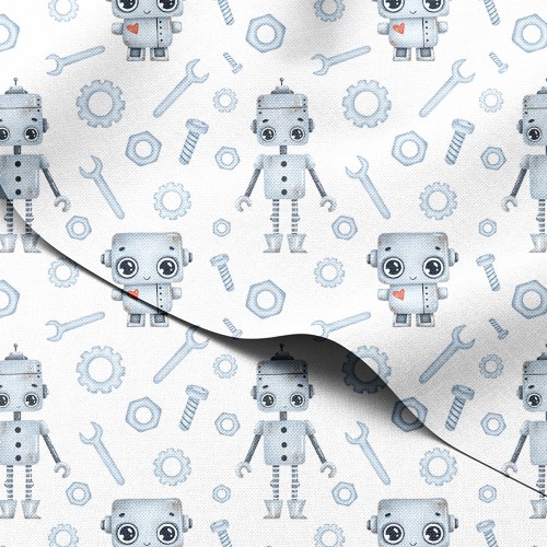 Tkanina wodoodporna Oxford Roboty z serduszkami wśród śrub i kluczy – tkanina drukowana