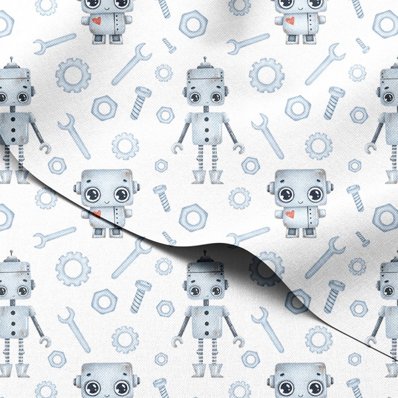 Tkanina wodoodporna Oxford Roboty z serduszkami wśród śrub i kluczy – tkanina drukowana