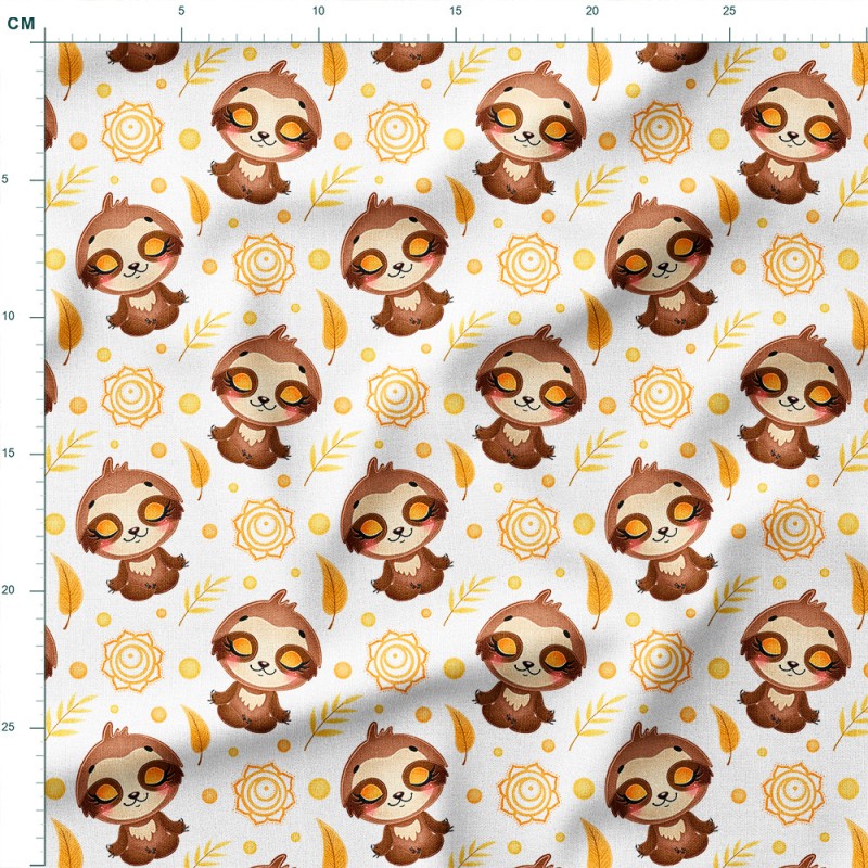 Tkanina wodoodporna Oxford Leniwce w medytacji z mandalami i liśćmi – tkanina drukowana na metry