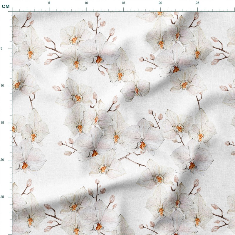 Tkanina wodoodporna Oxford Akwarelowe orchidee na gałązkach – tkanina drukowana na metry