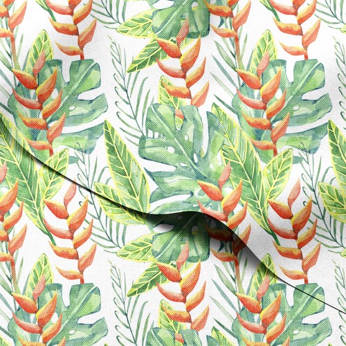 Tkanina wodoodporna Oxford Monstera i heliconie akwarela – tkanina drukowana