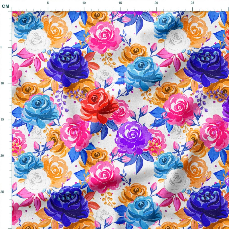 Tkanina wodoodporna Oxford Kolorowe róże na białym tle – tkanina drukowana na metry