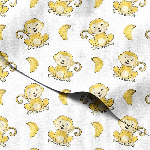 Tkanina wodoodporna Oxford Uśmiechnięte małpki z bananami – tkanina drukowana