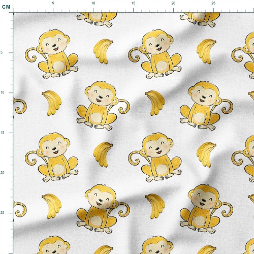 Tkanina wodoodporna Oxford Uśmiechnięte małpki z bananami – tkanina drukowana