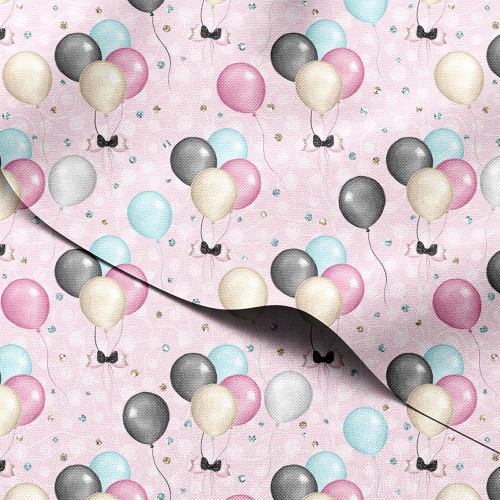 Tkanina wodoodporna Oxford Balony w bukietach z czarną kokardką – tkanina drukowana