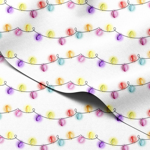 Tkanina wodoodporna Oxford Girlandy kolorowych lampek na białym tle – tkanina drukowana