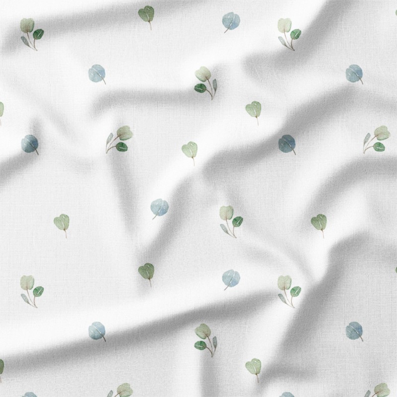 Miętowo-błękitne listki eukaliptusa – Oxford z nadrukiem