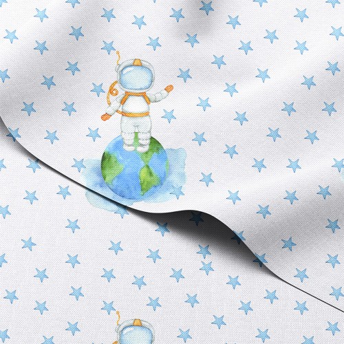 Tkanina wodoodporna Oxford Astronauta na kuli ziemskiej wśród gwiazdek – tkanina drukowana