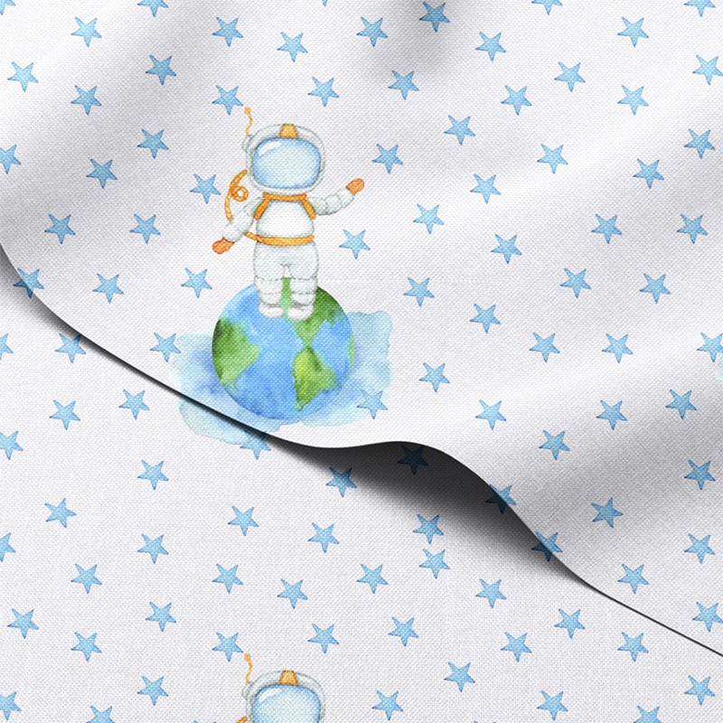 Tkanina wodoodporna Oxford Astronauta na kuli ziemskiej wśród gwiazdek – tkanina drukowana