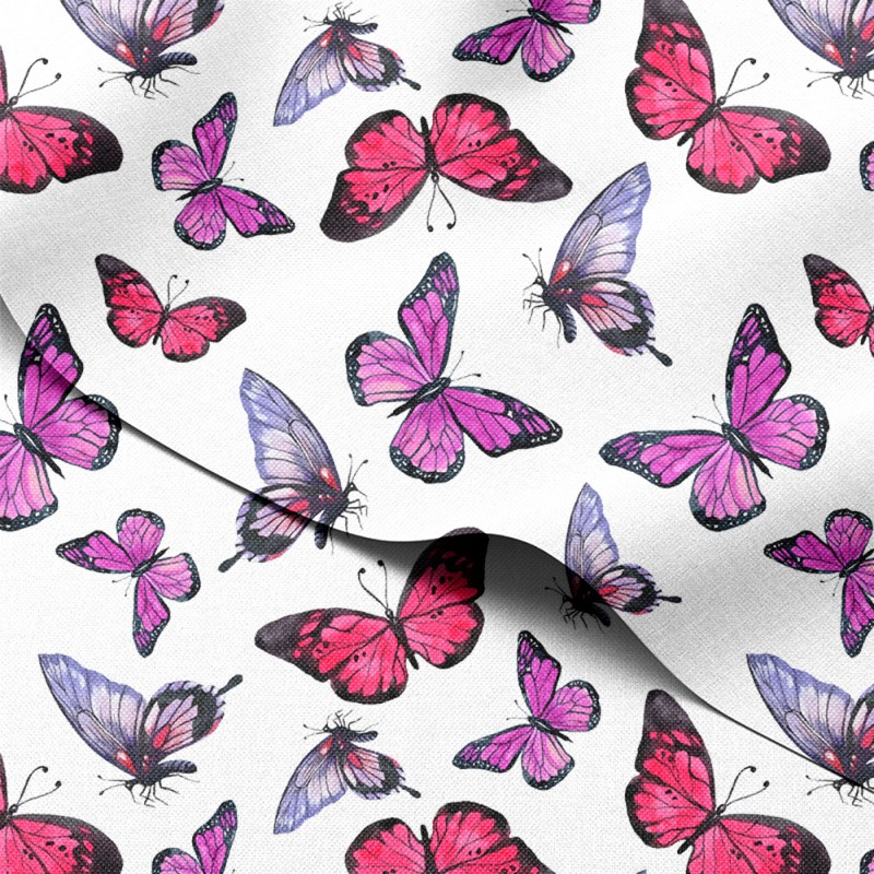Tkanina wodoodporna Oxford Różowo-fioletowe motyle akwarela – tkanina drukowana