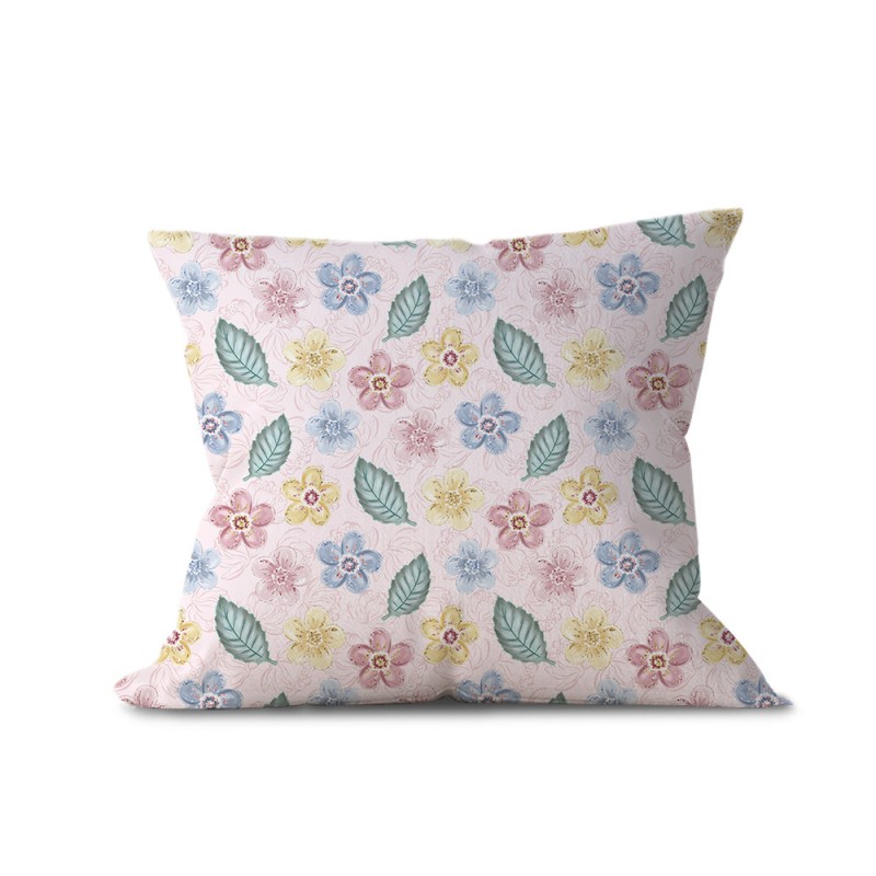 niebieskie i żółte kwiaty z liśćmi – tkanina drukowana na metry