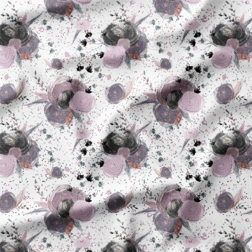 Grafitowe i pudrowe kwiaty akwarela – Oxford z nadrukiem