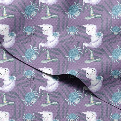 Tkanina wodoodporna Oxford Uśmiechnięte pająki i duszki z kapeluszami czarownic – tkanina drukowana