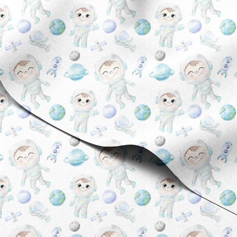 Tkanina wodoodporna Oxford Uśmiechnięci astronauci wśród planet – tkanina drukowana