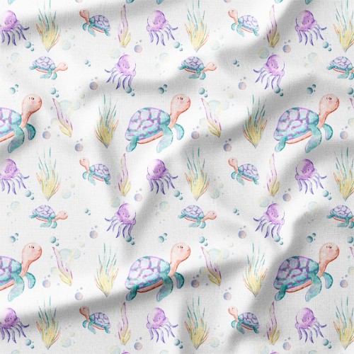 Żółwie i meduzy w akwareli wśród wodorostów – Oxford z nadrukiem