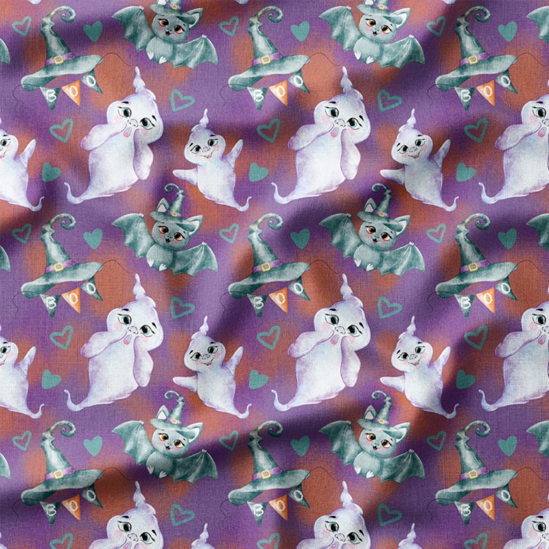 Uśmiechnięte duszki i kapelusz wiedźmy z serduszkami – Oxford z nadrukiem