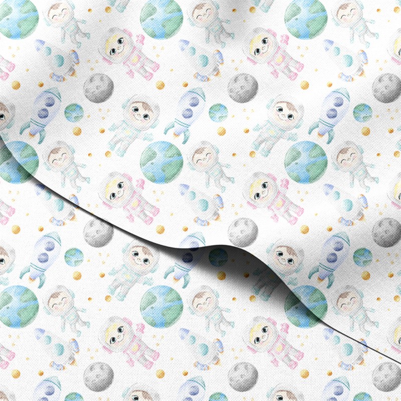 Tkanina wodoodporna Oxford Astronauci i rakiety wśród planet – tkanina drukowana