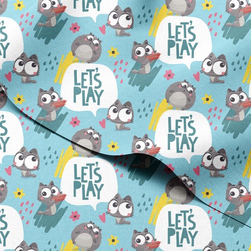 Tkanina wodoodporna Oxford Kotki z kiełbaskami i napisem Let's Play – tkanina drukowana