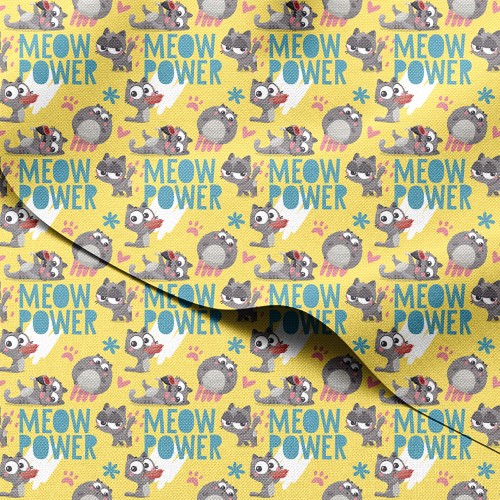 Tkanina wodoodporna Oxford Zabawne kotki z kiełbaskami i napisem Meow Power – tkanina drukowana