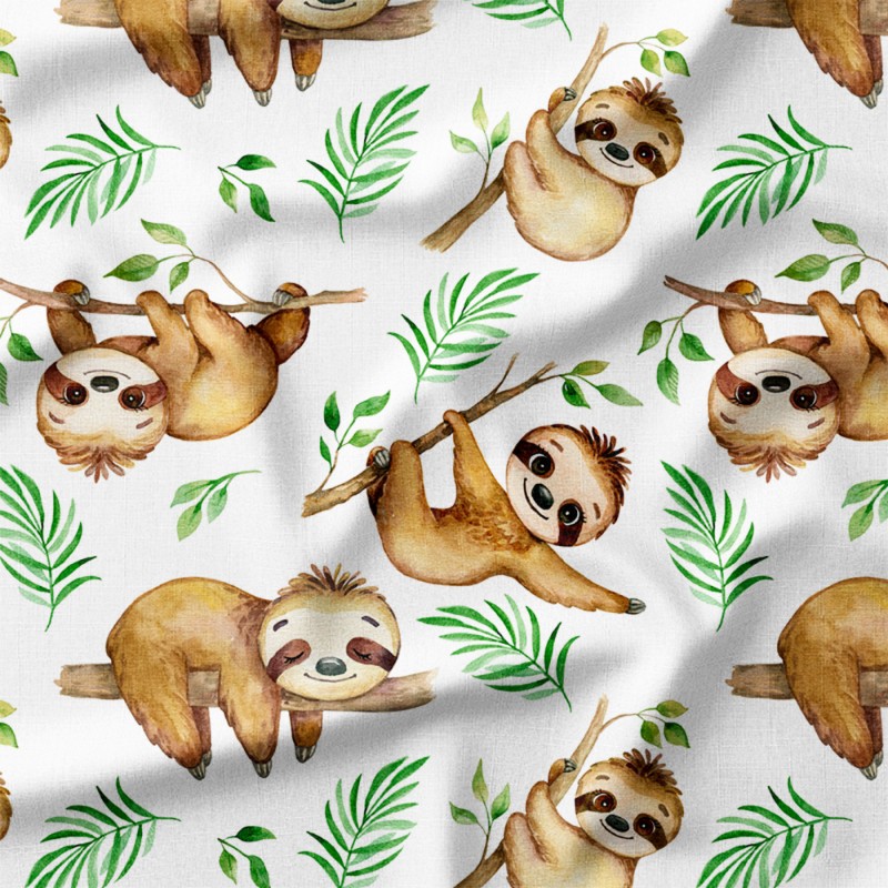 Uśmiechnięte leniwce na gałązkach z liśćmi – Oxford z nadrukiem