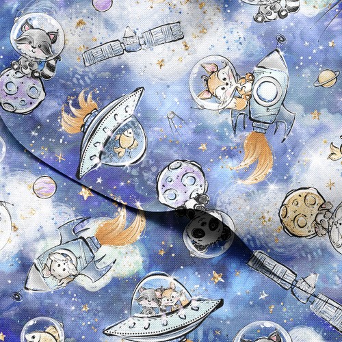 Tkanina wodoodporna Oxford Zwierzęta kosmonauci w rakietach i ufo – tkanina drukowana