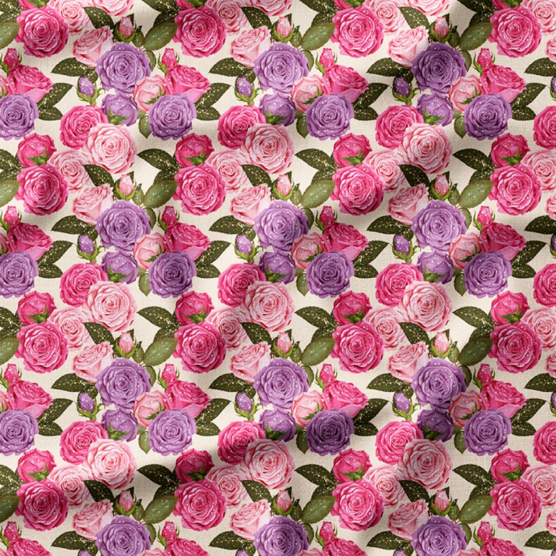 Róże w kroplach rosy na kremowym tle – Oxford z nadrukiem