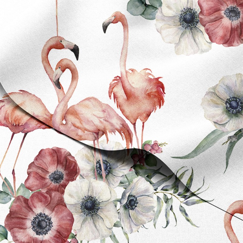 Tkanina wodoodporna Oxford Flamingi z akwarelowymi anemonami – tkanina drukowana