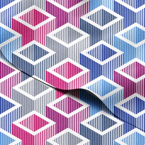 Tkanina wodoodporna Oxford Prążkowane kostki 3D w kolorach różu i granatu – tkanina drukowana