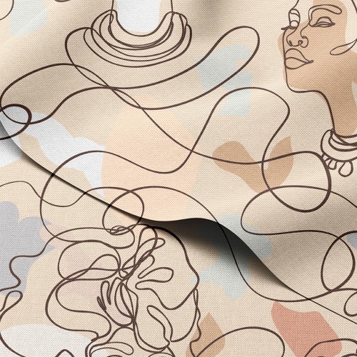 Tkanina wodoodporna Oxford Twarze kobiet w stylu line art na beżowym tle – tkanina drukowana