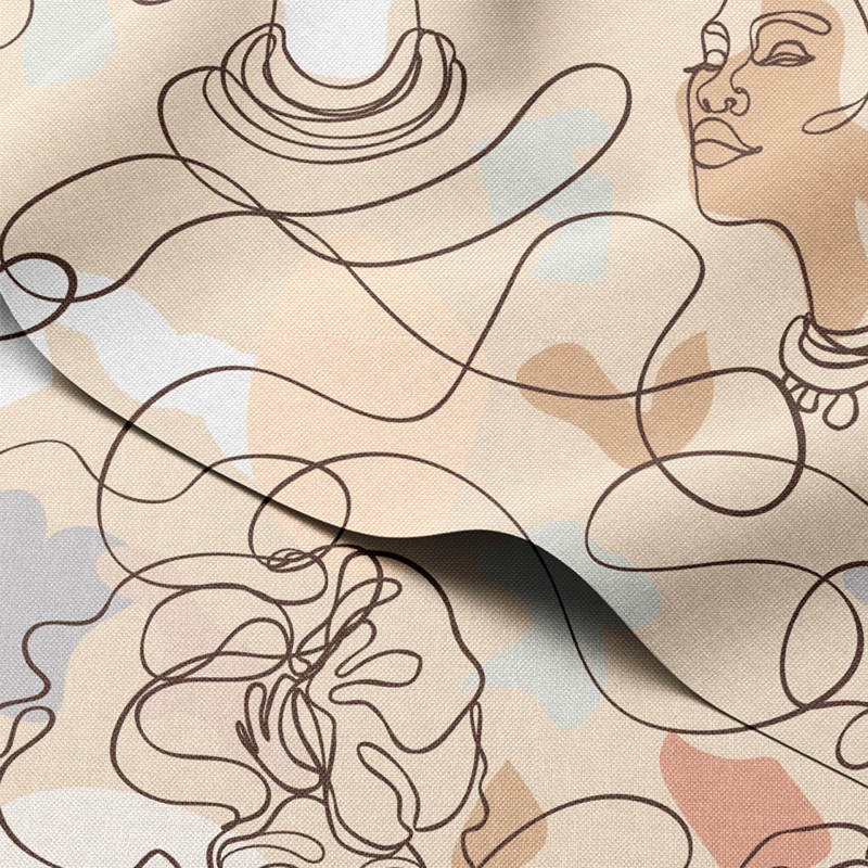 Tkanina wodoodporna Oxford Twarze kobiet w stylu line art na beżowym tle – tkanina drukowana