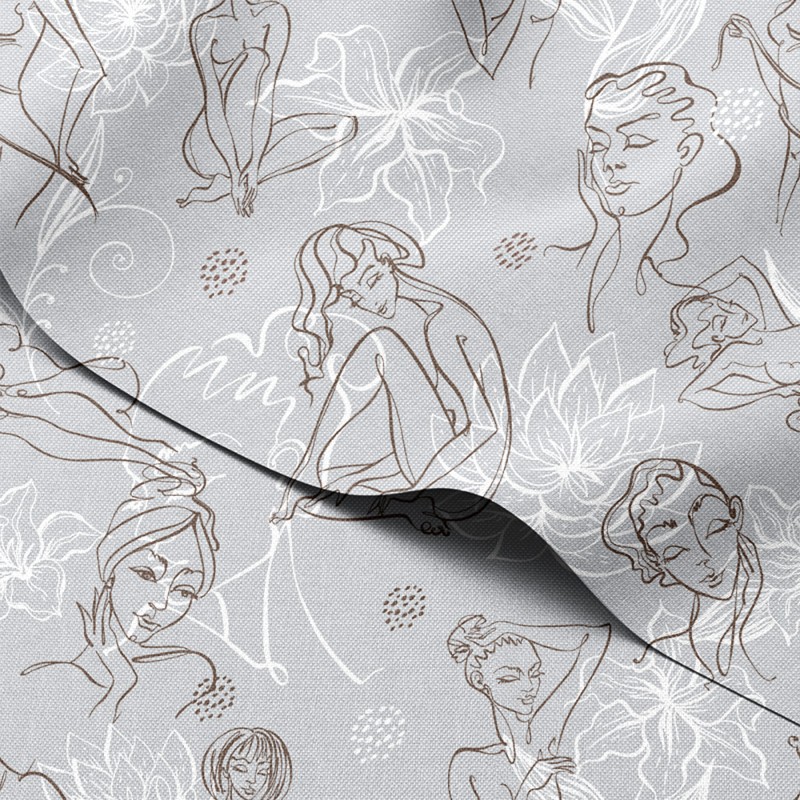 Tkanina wodoodporna Oxford Kobiece sylwetki i lilie w stylu line art – tkanina drukowana