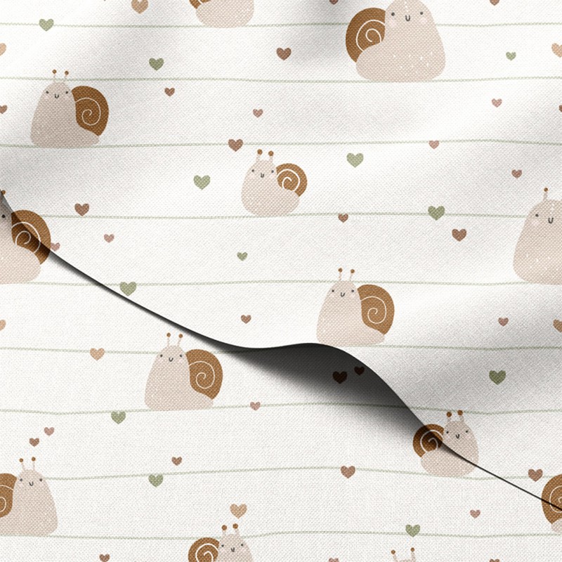Tkanina wodoodporna Oxford Uśmiechnięte ślimaki z serduszkami na liniach – tkanina drukowana