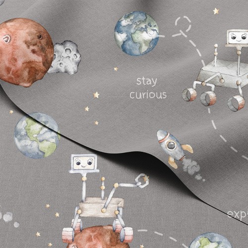 Tkanina wodoodporna Oxford Łaziki i rakiety na czerwonych planetach – tkanina drukowana