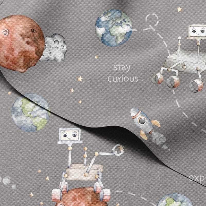 Tkanina wodoodporna Oxford Łaziki i rakiety na czerwonych planetach – tkanina drukowana
