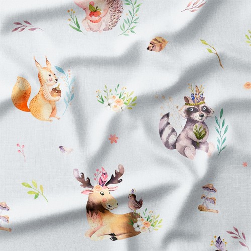 Leśne zwierzątka w koronach z kwiatami – Oxford z nadrukiem