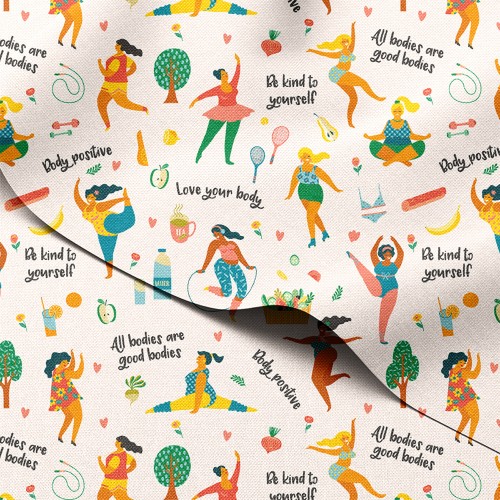 Tkanina wodoodporna Oxford Kobiety body positive w ruchu – tkanina drukowana