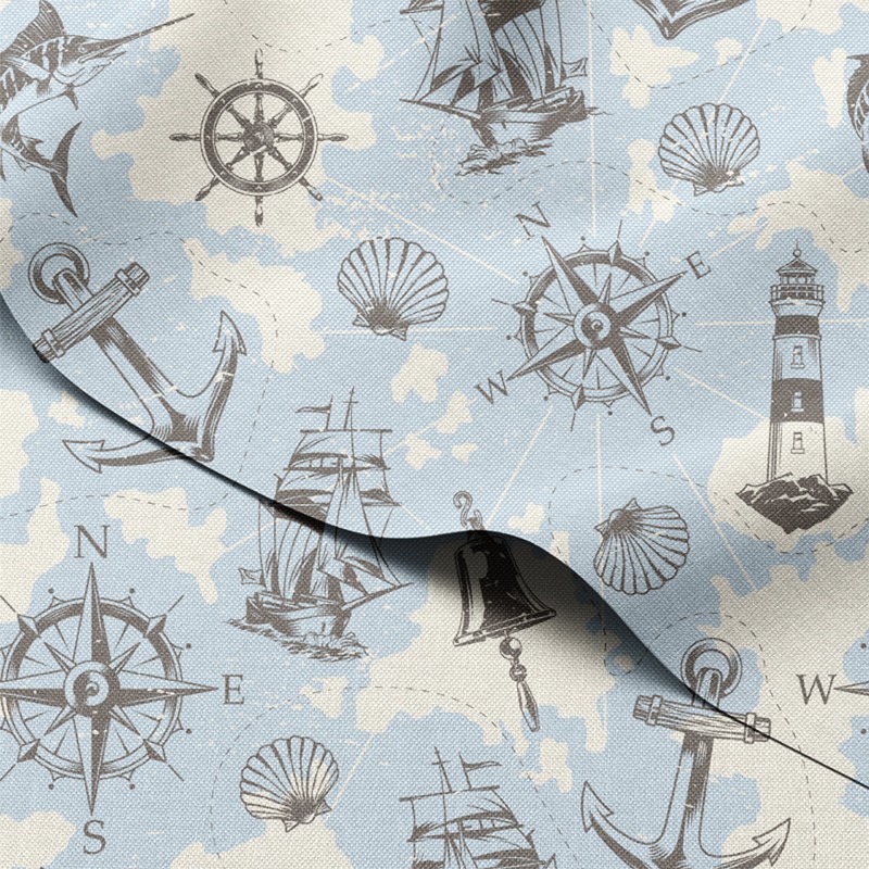 Tkanina wodoodporna Oxford Morskie symbole na mapie oceanu – tkanina drukowana
