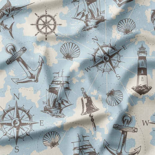 Morskie symbole na mapie oceanu – Oxford z nadrukiem