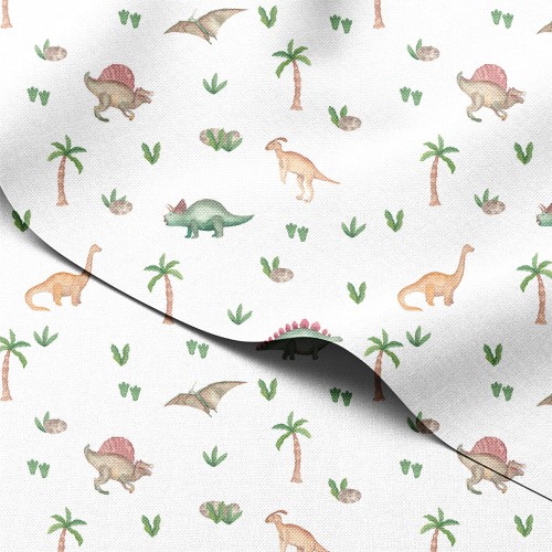 Tkanina wodoodporna Oxford Dinozaury akwarelowe z palmami – tkanina drukowana