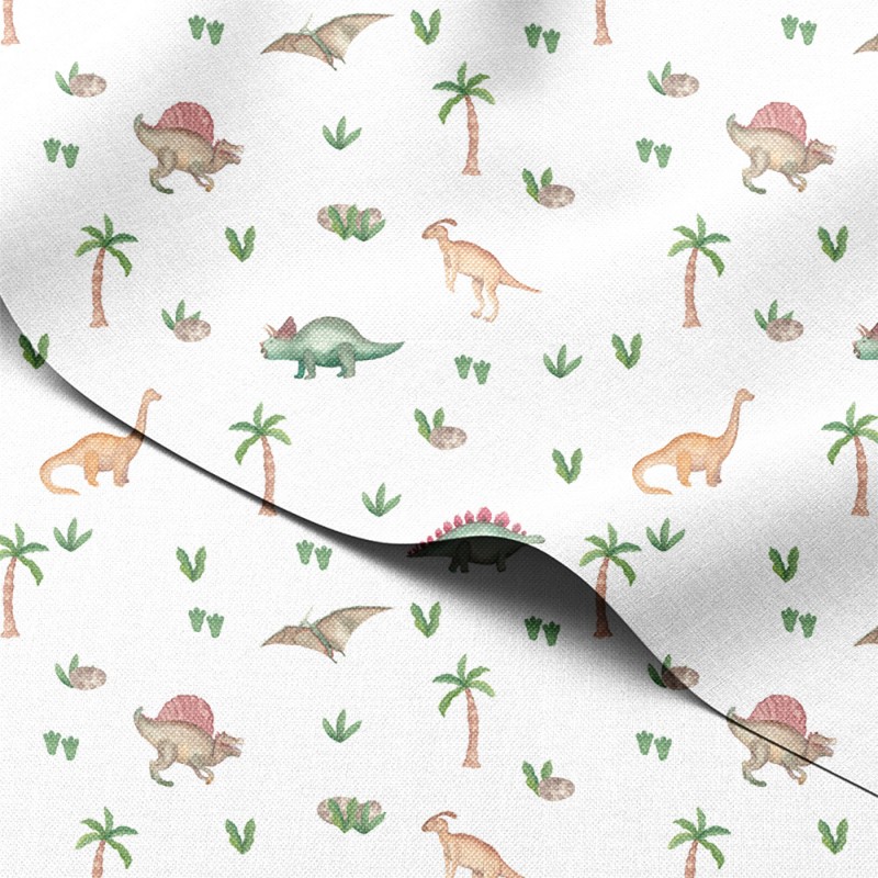 Tkanina wodoodporna Oxford Dinozaury akwarelowe z palmami – tkanina drukowana