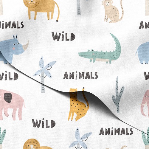 Tkanina wodoodporna Oxford Zwierzęta safari z napisami Wild Animals – tkanina drukowana