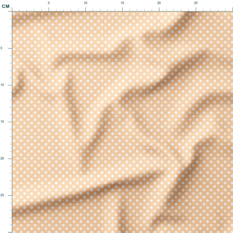 Tkanina wodoodporna Oxford Drobne białe groszki na pastelowym pomarańczowym tle – tkanina drukowana na metry