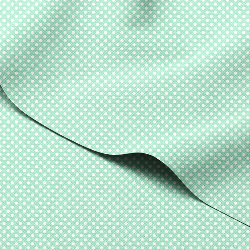 Tkanina wodoodporna Oxford Drobne białe groszki na pastelowym zielonym tle – tkanina drukowana