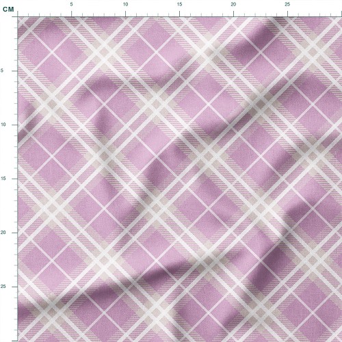 Tkanina lniana Fioletowa krata tartan po skosie – tkanina drukowana na metry